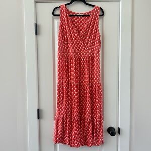 Boden Blood Orange Tiered Woodblock Nicole Midi Dress Stretch Jersey-10 Regular